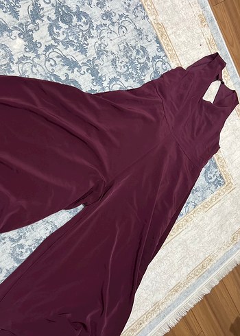 Bordo Uzun Kollu V Yaka Kadın Tulum