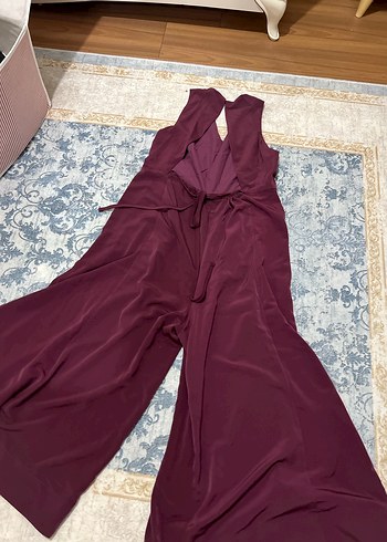 m Beden Bordo Uzun Kollu V Yaka Kadın Tulum