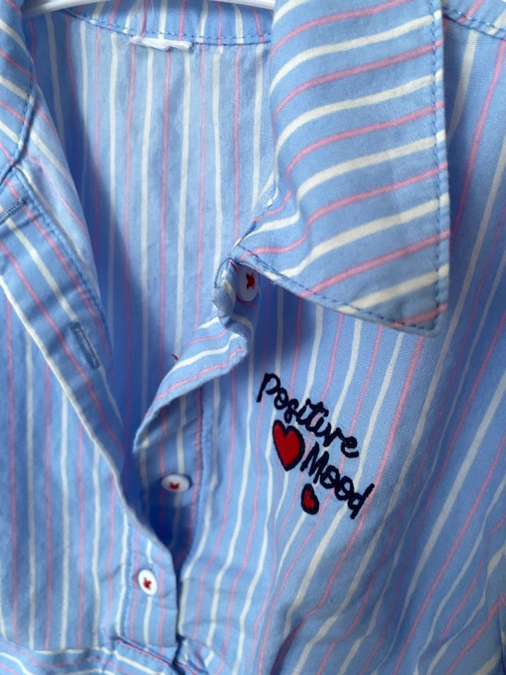 Mavi Çizgili Pamuklu Gömlek - Görsel 3