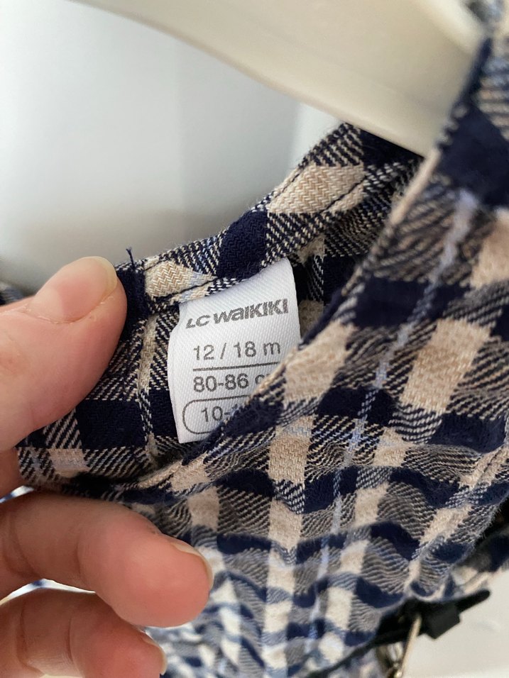 Kareli Kız Çocuk Kolsuz Keten Elbise - Görsel 2