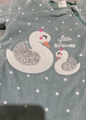 9 Ay Beden Kız Bebek Gri Nakışlı Fermuarlı uyku Tulumu