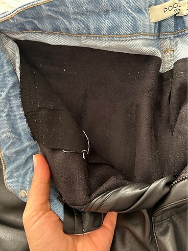 s Beden siyah Renk Beli kot detaylı deri pantolon