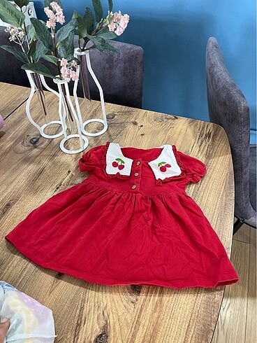 6 ay bebek elbise kiraz desenli kırmızı