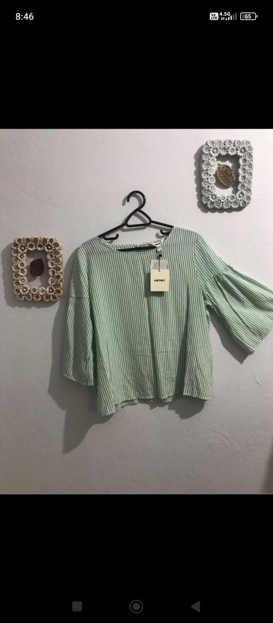 Kadın Yeşil Pilili Keten Gömlek - Görsel 2