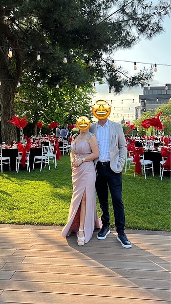 38 Beden ten rengi Renk Omuz Askı Detaylı Drapeli Uzun Abiye