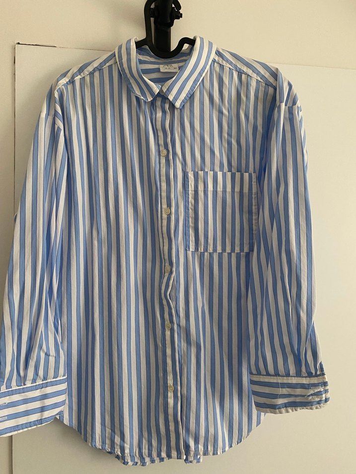 Mavi Çizgili kadın Gömlek - Görsel 2