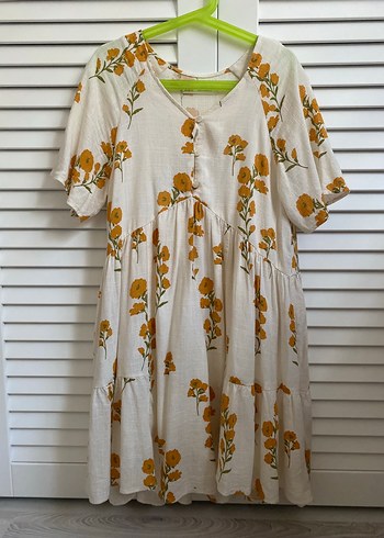 Bej Çiçek Desenli Midi Bohem Elbise - Görsel 3