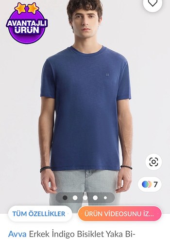 Zara Avva Erkek İndigo Bisiklet Yaka Tisort