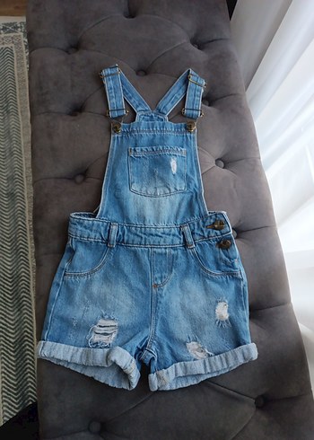 Kız Çocuk Mavi Denim Askılı Tulum