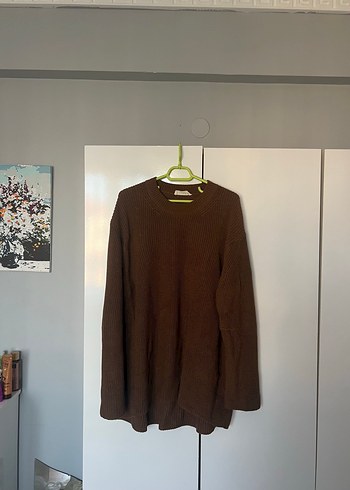 universal Beden Kadın Kahverengi Oversize Örgü Kazak