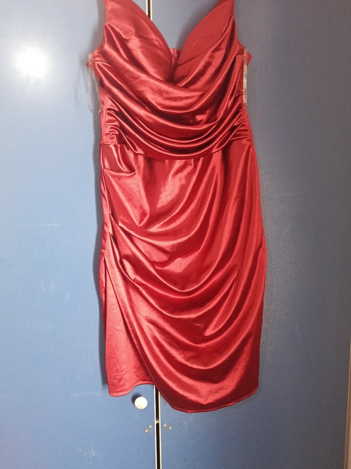 Bordo Drapeli Straplez Mini Elbise - Görsel 2