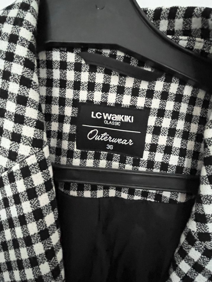 Düğmeli Siyah Ekose Kadın Blazer Ceket - Görsel 5