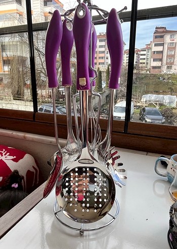 Mor Saplı Parlak Mutfak Gereçleri Seti - Görsel 3