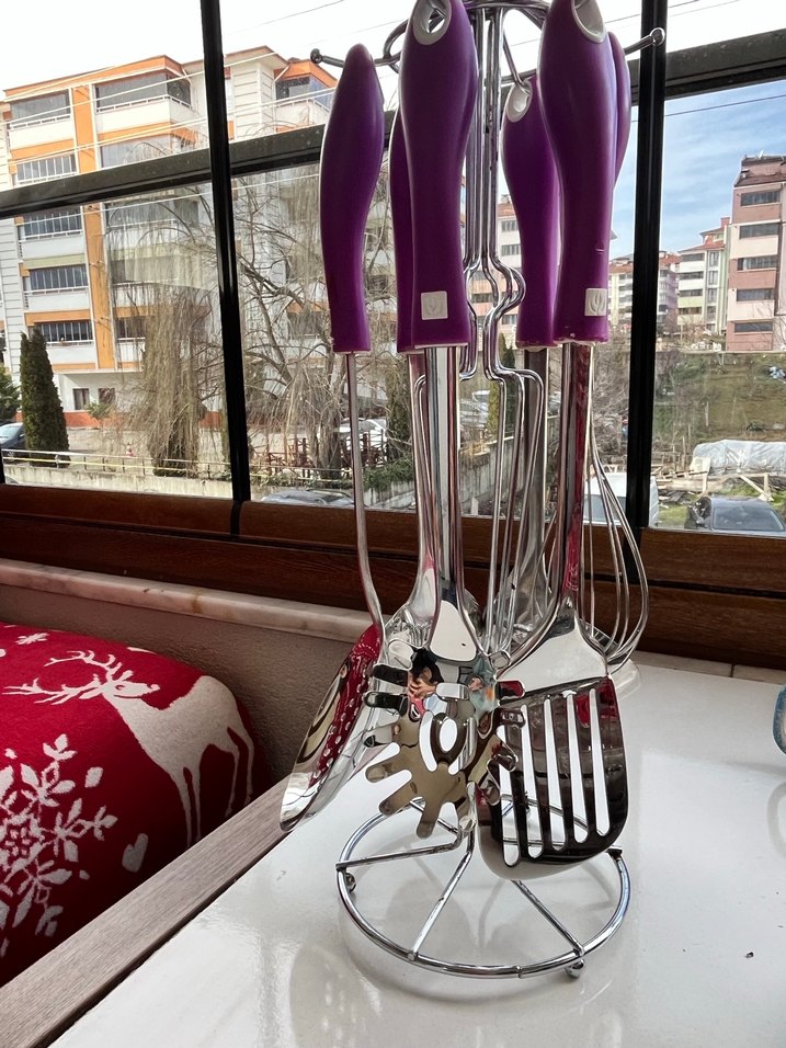 Mor Saplı Parlak Mutfak Gereçleri Seti - Görsel 2