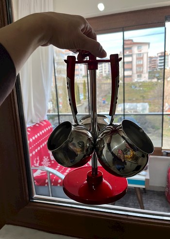 Kırmızı Standlı 6 Parça Paslanmaz Çelik Kepçe Seti - Görsel 3