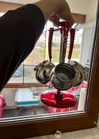 Kırmızı Standlı 6 Parça Paslanmaz Çelik Kepçe Seti - Görsel 4