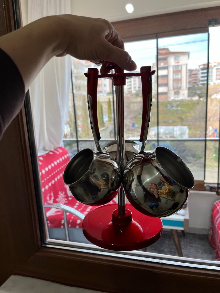 Kırmızı Standlı 6 Parça Paslanmaz Çelik Kepçe Seti - Görsel 3