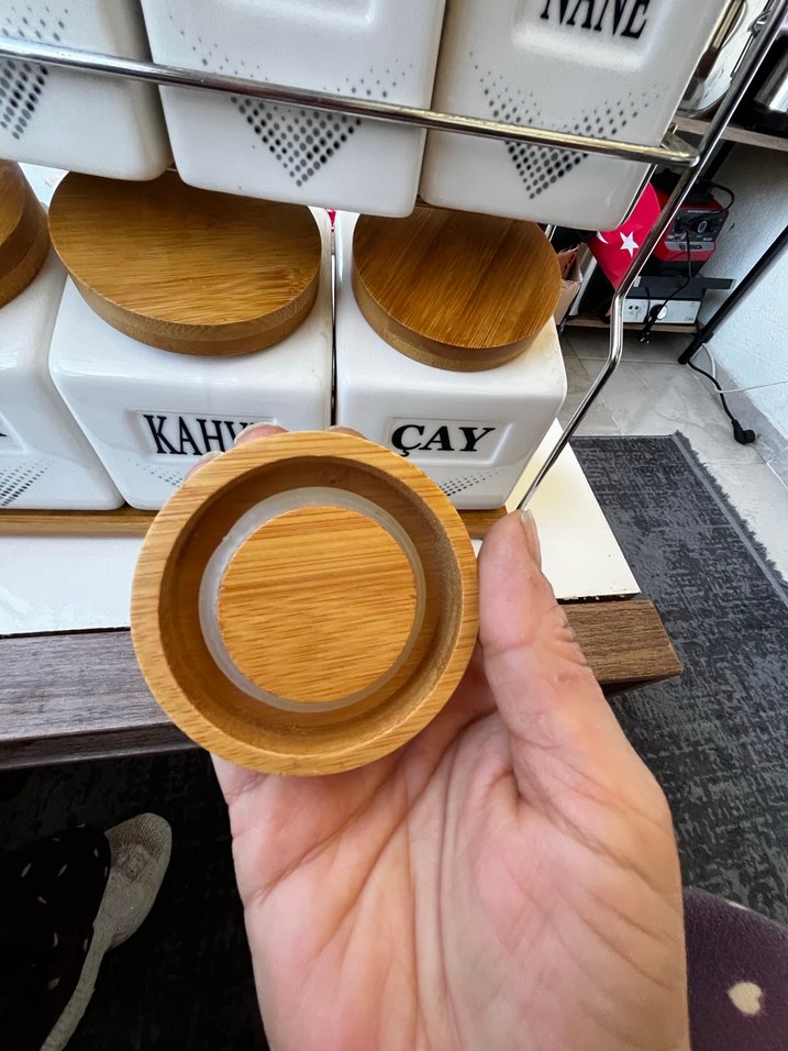 Bambu Kapaklı Beyaz Baharatlık Seti - Görsel 5
