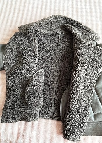 Gri Kürklü Deri Biker Ceket - Görsel 7