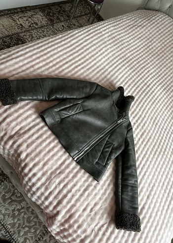 Gri Kürklü Deri Biker Ceket - Görsel 2