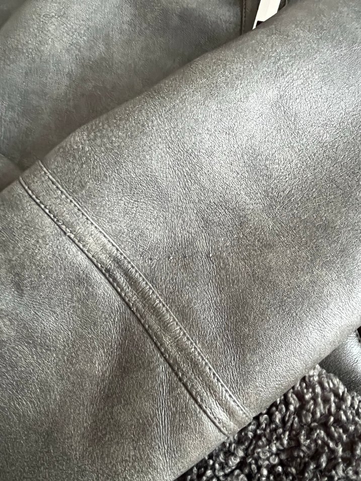 Gri Kürklü Deri Biker Ceket - Görsel 5