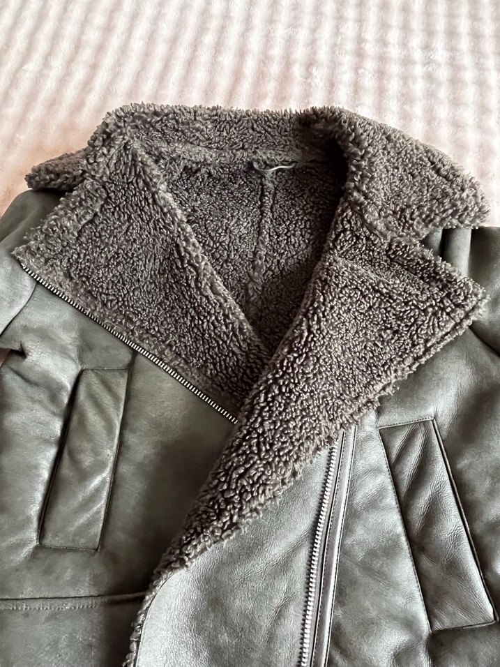 Gri Kürklü Deri Biker Ceket - Görsel 3