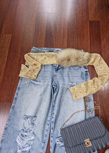 Kadın Bej Kürklü sari bohem aksesuar - Görsel 6