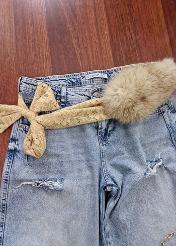 Kadın Bej Kürklü sari bohem aksesuar - Görsel 2