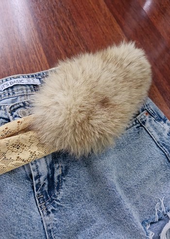 Kadın Bej Kürklü sari bohem aksesuar - Görsel 3