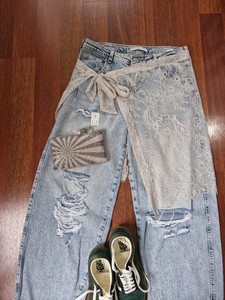 Dantel Detaylı bej/gri bershka stil aksesuar - Görsel 5