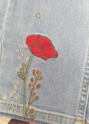 Nakışlı Mavi Bohem Kadın Kot Pantolon - Görsel 3