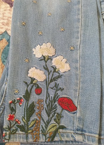 Nakışlı Mavi Bohem Kadın Kot Pantolon - Görsel 6