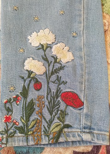 Nakışlı Mavi Bohem Kadın Kot Pantolon - Görsel 2