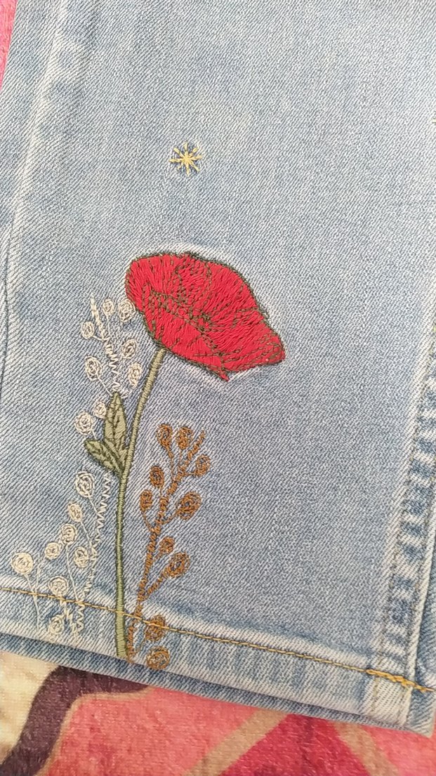 Nakışlı Mavi Bohem Kadın Kot Pantolon - Görsel 3