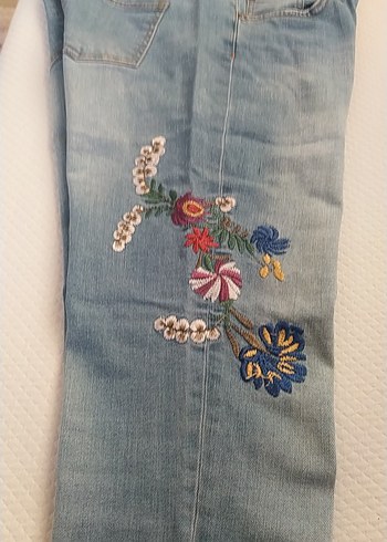 Nakışlı Mavi Bohem Kadın Kot Pantolon - Görsel 6