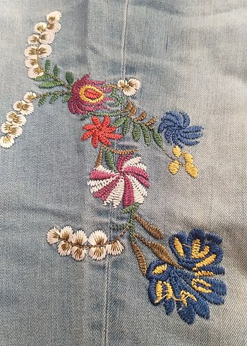 Nakışlı Mavi Bohem Kadın Kot Pantolon - Görsel 7