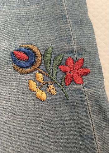 Nakışlı Mavi Bohem Kadın Kot Pantolon - Görsel 4