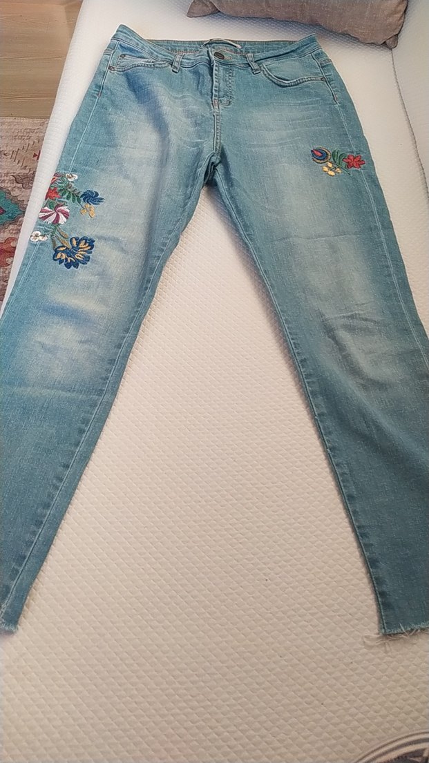 Nakışlı Mavi Bohem Kadın Kot Pantolon - Görsel 2