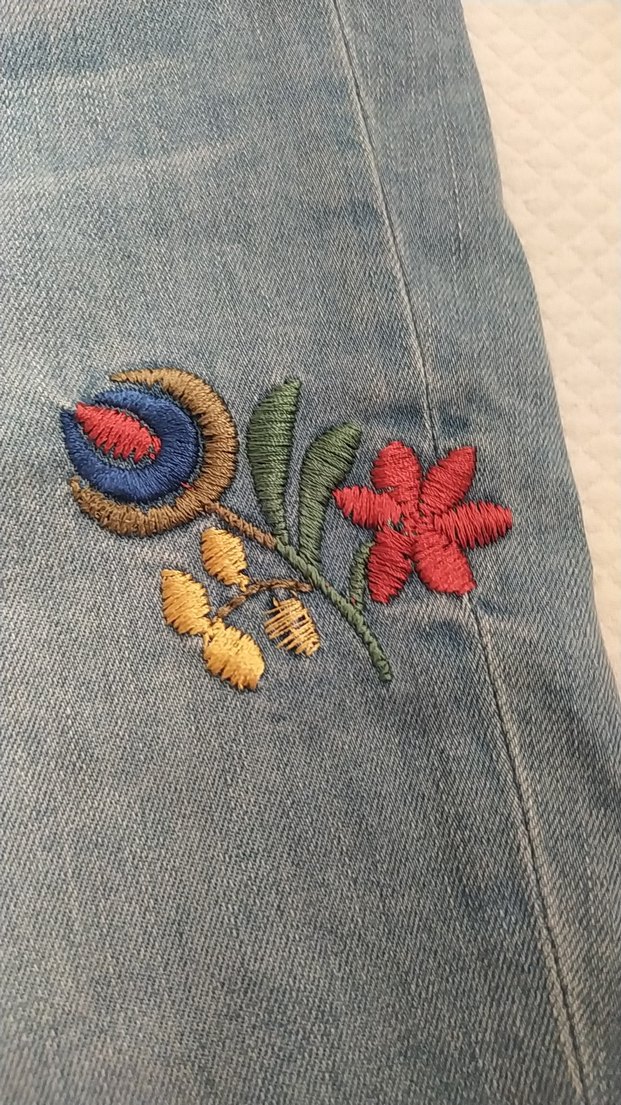 Nakışlı Mavi Bohem Kadın Kot Pantolon - Görsel 4