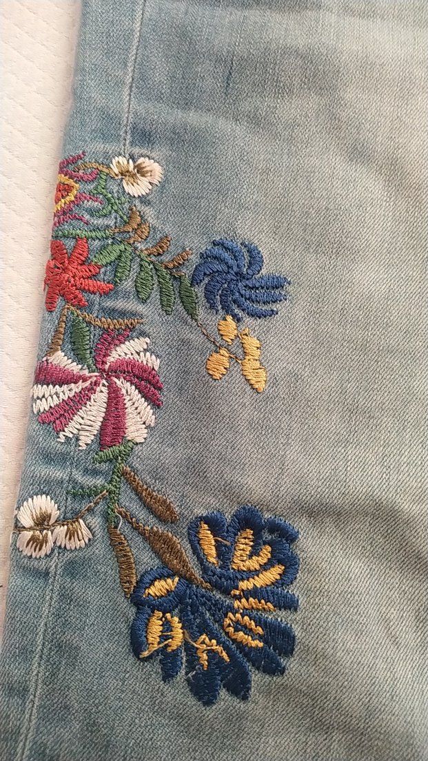 Nakışlı Mavi Bohem Kadın Kot Pantolon - Görsel 3