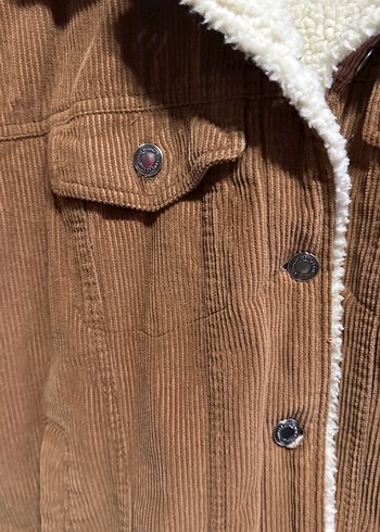 Kahverengi Kadife Kadın Ceket Kürklü - Görsel 4