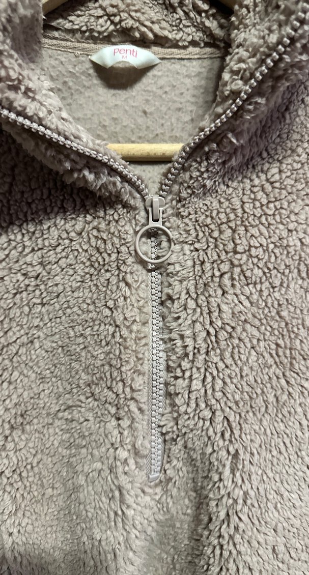 Bej Suni Kürklü Kadın Sweatshirt - Görsel 2