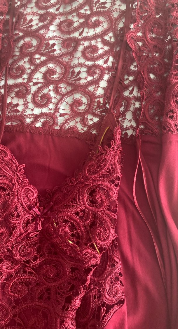 Bordo Dantel Detaylı Uzun Kadın Gecelik - Görsel 2