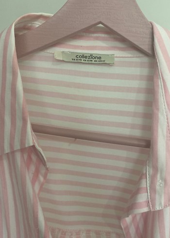 Pembe Çizgili Uzun Kollu Midi Kadın Gömlek - Görsel 5