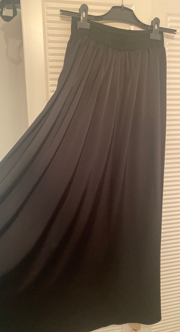 Siyah saten Uzun Kadın Etek - Görsel 5