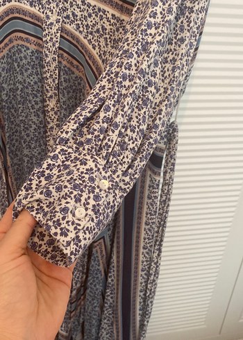 Bohem V Yaka Uzun Kollu Uzun Elbise - Görsel 3