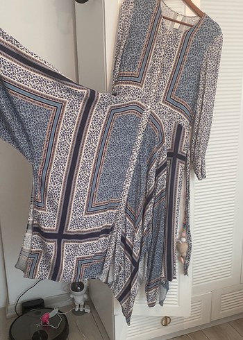 Bohem V Yaka Uzun Kollu Uzun Elbise - Görsel 2