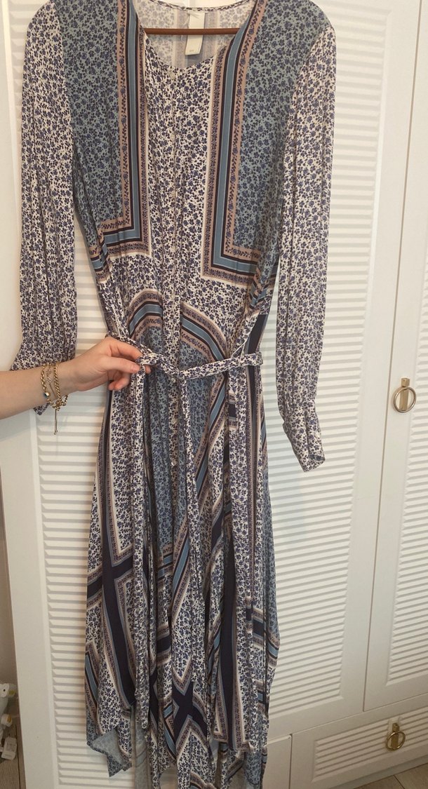 Bohem V Yaka Uzun Kollu Uzun Elbise - Görsel 4