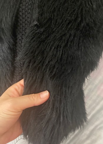 Siyah Kadın Kürk Detaylı yelek - Görsel 4