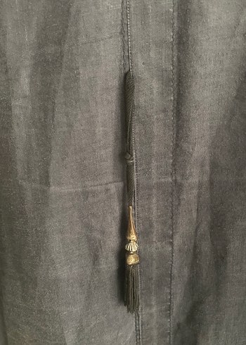 Gri Uzun Keten Ceket - Görsel 3